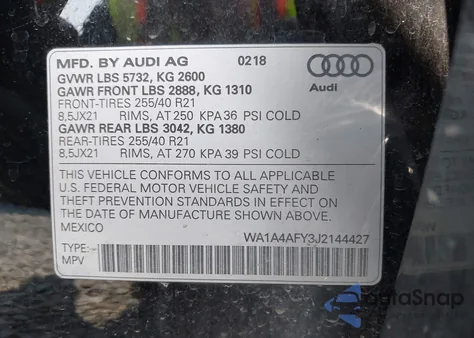 2018 Audi Sq5 3.0T Premium Plus из США, поврежденный, VIN WA1A4AFY3J2144427